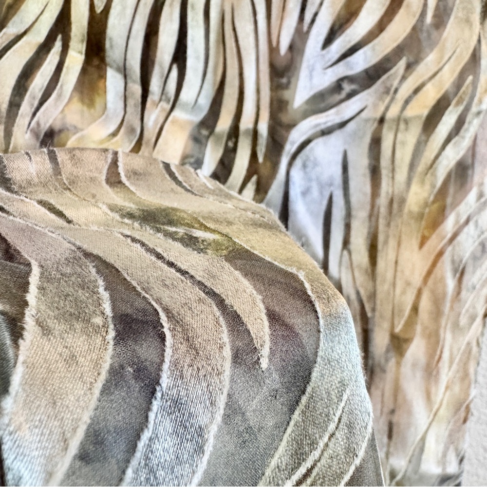 Mermaid Velvet Burnout Zebra Silk Blend Scarf Abstract Neutral Lightweight A20 - Picture 7 of 9